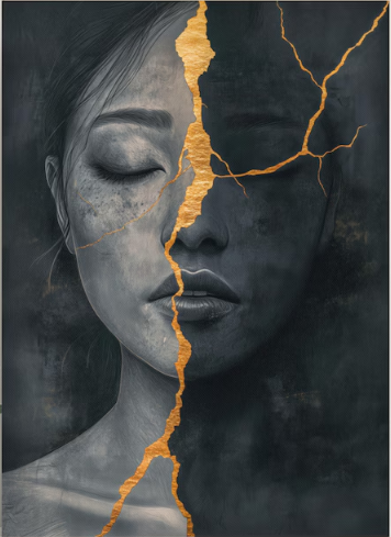 Kintsugi on face image